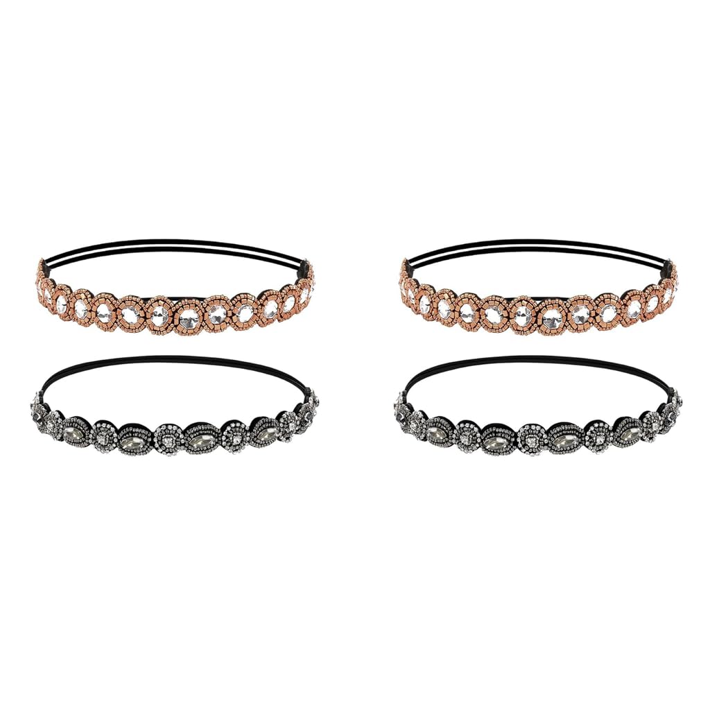 PALAY Beaded Headband for Women with Crystal Rhinestones and Elastic Fit | 4PCS Handmade Set