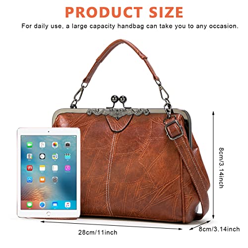 PALAY® Shoulder Bag for Women PU Handbag with Detachable Strap, Tote Bag for Women Vintage Brown Tote Bag Large Capacity Shoulder Bag for Women