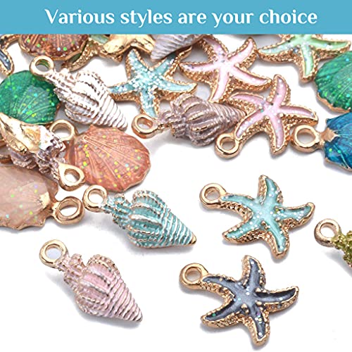 PALAY® Zinc Charm For Jewellery Making Plated Marine Life Shell Starfish Conch Assorted Charm Pendant Diy For Necklace Bracelet Jewelry Making And Crafting - 30 Pcs, White