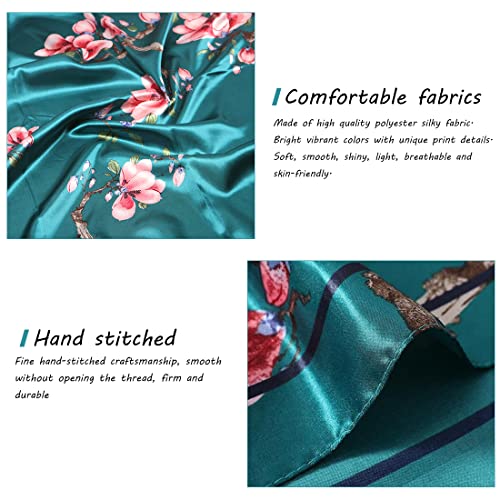 PALAY® Head Scarf for Women Stylish Satin Silk-feel Comfy Green Print Hair Wrapping 35in Square Pillow Cover 3PCS