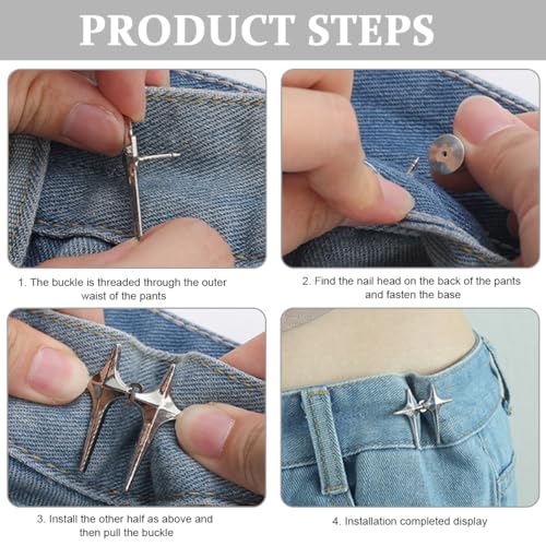 PALAY® 4 Pairs Adjustable Waist Buckle Loose Jeans Button, Star-shaped Instant Jeans Tightening Clips, Detachable Waist Button Pins for Pants, Skirt