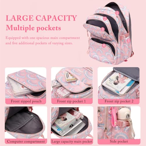 PALAY® Girls Shool Backpack Set of 3Pcs Girls Shool Backpack Hand Bag and Pencil Pouch Set Vibrant Pink Print Schoolgirls Backpack Large School Backpack Set School Gift Children's Day Gift