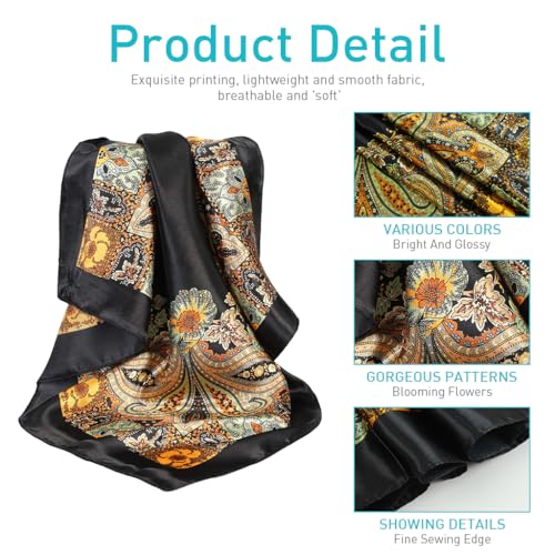 PALAY® 3Pcs Silk Scarf for Women Stylish Satin Neck Head Scarf for Women Summer Bandanas for Women Fashion Print Silk Scarves for Women 35 In Square Scarves for Women Gift Comfy Beach Hair Scarf X3