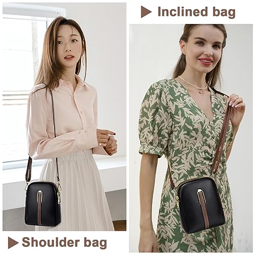 PALAY® Sling Bag Stylish PU Women Crossbody Phone Double Layer Daily with Detachable Shoulder Belt Casual Zipper Pouches Gift for 3 PCS
