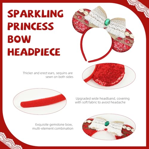 PALAY® Moana Princess Hairband Red Bow for Girls,Kids Hair Band with Mickey Ears,Birthday Party Hair Accessories Hairbands for Kids Girl Head Band Baby Girl Cute Mouse Ear Headband Party