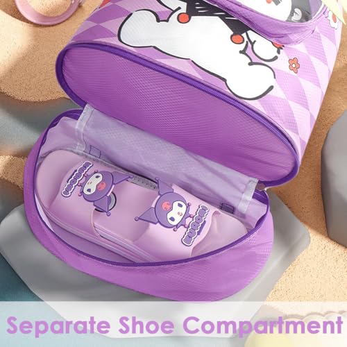 PALAY® Kuromi Swimming Drawstring Bag Girls Waterproof with Shoe Compartment Clear Goggle Pouch Cute Quick Dry Wet Beach 26x13x40cm 2 PCS