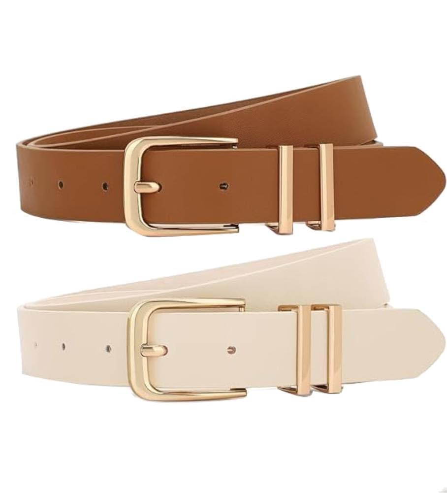 PALAY Belt for Women featuring Pin and Tuck Closure with Beige and Brown PU Leather | Slim Fashion Accessory for Jeans and Dresses
