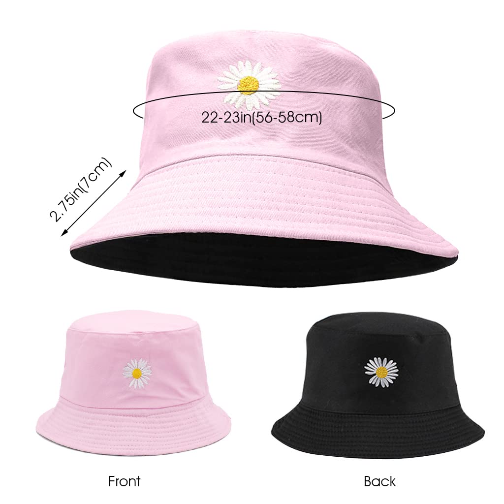 PALAY® Bucket Hat for Girls Foldable Cotton Little Daisy Print Sun Beach Cap Fisherman Hat Casual Outdoor Cap Lovely Bomber Hats for Women Men Boy Girl