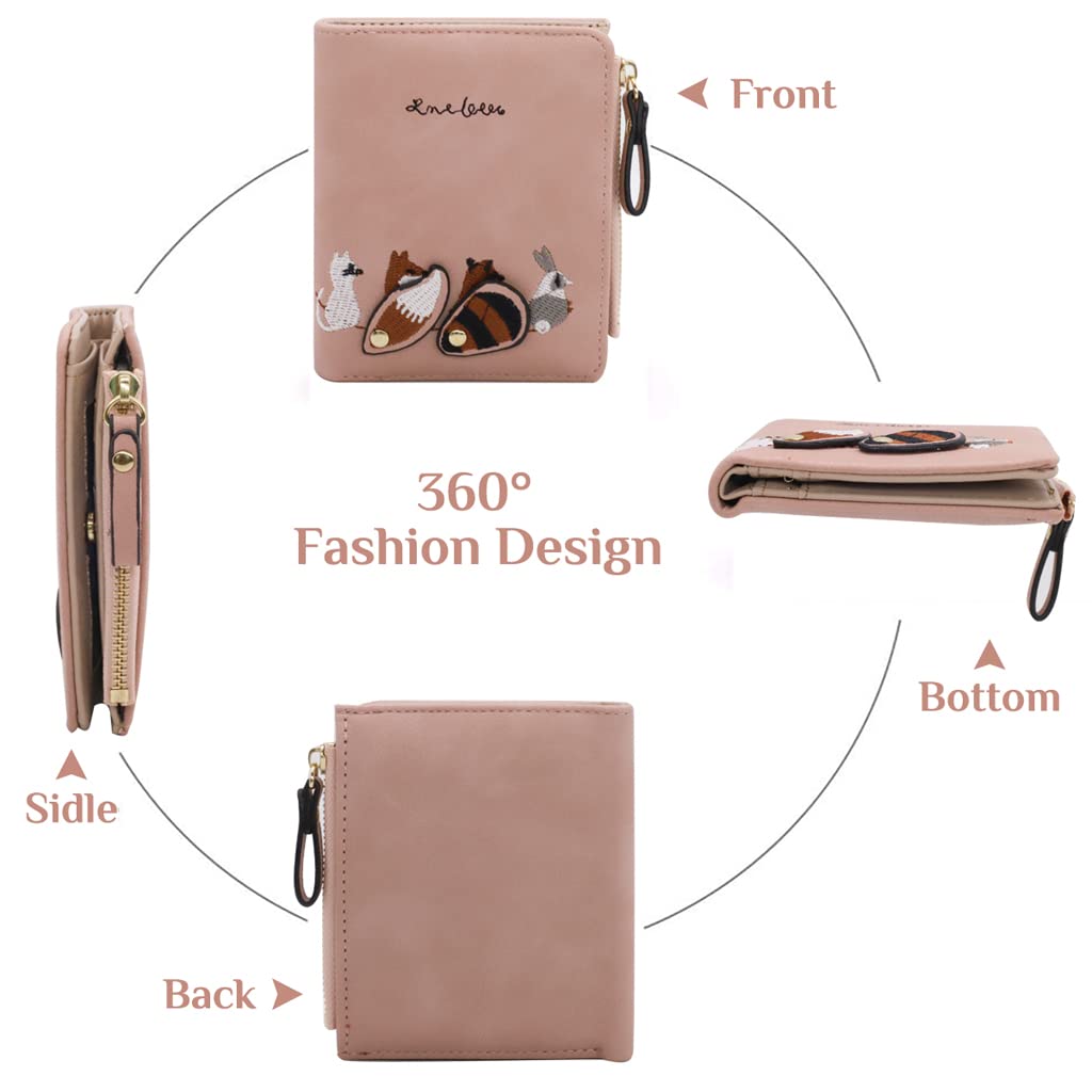 PALAY Wallets for Women for Daily Use with Smooth Zipper Pocket 12×9.5×2cm PU Leather Pink Purse