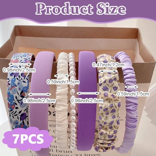 PALAY® 7pcs Headband for Women Different Designs Headband for Girls Twisted Pearl Floral Hair Bands Stylish Non-slip Headbands Set Gift