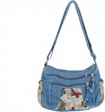 PALAY® Women Denim Crossbody Bag with Butterfly Pattern Trendy Shoulder Underarm Handbag for Daily Use and Travel