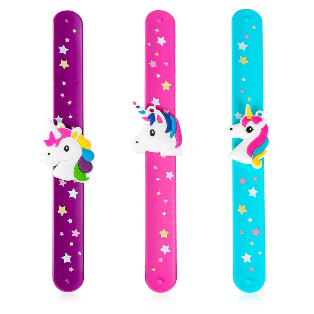 PALAY® 3pcs Unicorn Slap Bracelets Silicone Animal Snap Wristbands Birthday Party For Girls Gifts Favors