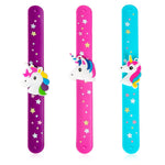 PALAY® 3pcs Unicorn Slap Bracelets Silicone Animal Snap Wristbands Birthday Party For Girls Gifts Favors