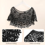 PALAY® Knitted Shawl Capes for Women Crochet Floral Pattern Poncho Cover Up Shawl Beach Wear Knitted Loose Shrugs Top for Women for Off-shoulder, Beachwear, Gown, Strapless, Black 3 PCS