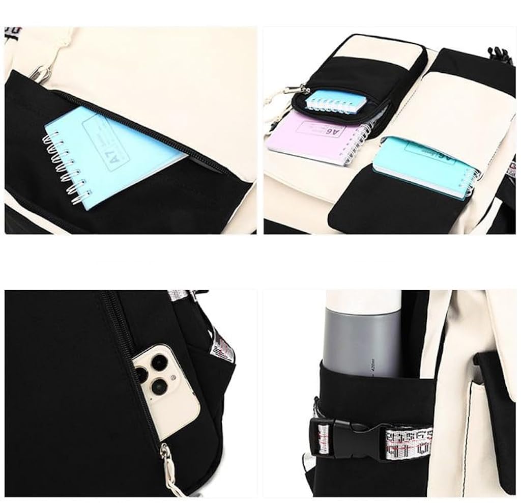 PALAY® Kuromi Backpack for School Girls 6-12 Years Old Teens Fashion Kawaii Print Bags Large Multi Layer Travel Students Gift 2 PCS
