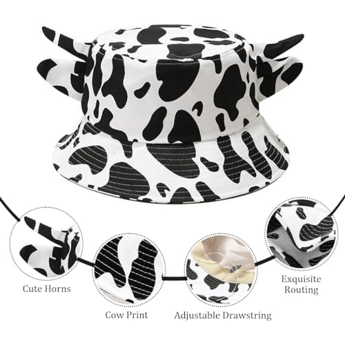 PALAY® Women Sun Hat Bucket Hat Cute Cow Print Beach Hat Summer Hat for Women Adjustable Sun Hat for Women Girls Hat