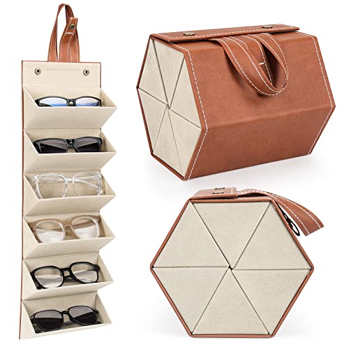 PALAY® 5 Slots Sunglasses Case Organizer, Travel Portable Glasses Case, Multiple Sunglasses Storage Box, Foldable Sunglass Holde(Bronze)