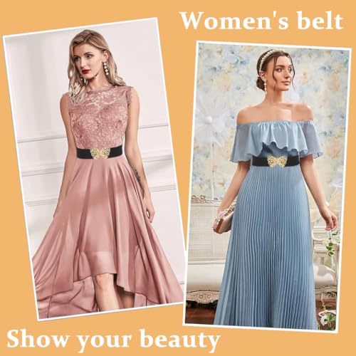 PALAY® Waist Belt for Women Wide Elastic Black Belt for Women Dresses Fashion Metal Butterfly Interlock Buckle Stretchy Ladies Belt