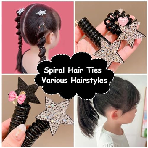 PALAY® 4 Pack Kids Hair Accessories for Girls Telephone Wire Hair Ties Cute Star Spiral Hair Bands Elastic Rhinestone Girls Hair Accessories for Kids Braids Ponytail Holder Maker