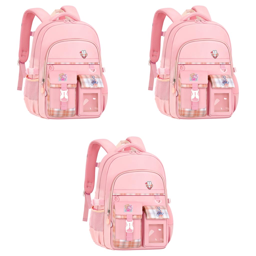 PALAY School Backpack for Girls 41×29×17cm with 3D Ergonomic Back and Pink Oxford Design