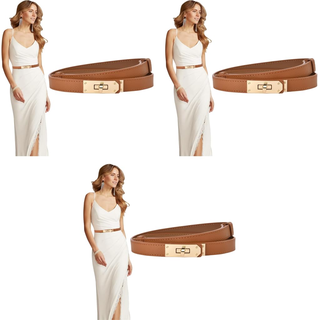 PALAY Waist Belt for Women featuring Alloy Turn Lock Buckle and Adjustable 65–105 cm Fit | Brown PU Leather 3 PCS Set