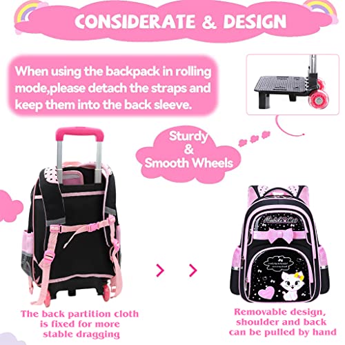 PALAY® School Bag for Girls Kids Luggage Trolley Backpack for Girls Travel Backpack for Elementary Preschool Students Detachable Wheel Stand Design Gift(42X32X18cm)