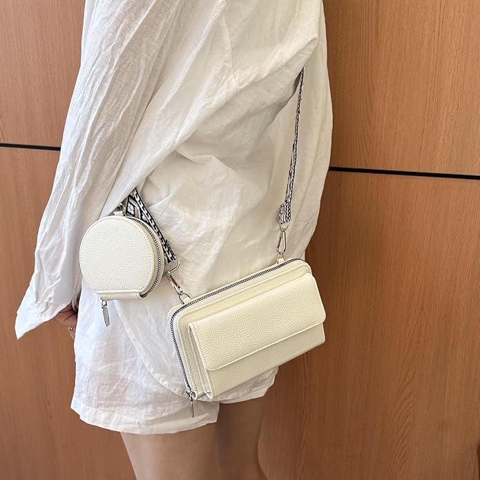 PALAY Women Bag for Everyday Use with Detachable Webbing Strap and Phone Pouch | White PU Crossbody Purse
