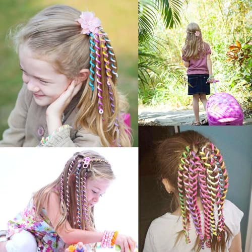 PALAY® 12PCS Spiral Hair Braids Makers 10in Braided Band Clip Elastic Braiding Tool Rope Beads Charms Easy Twister Cute Styling Accessories for Girls Kids Party Festival