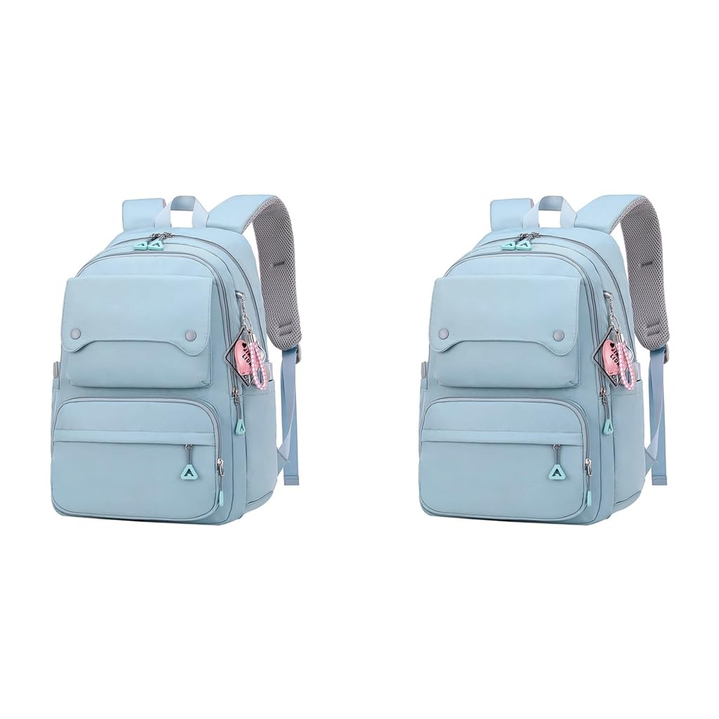 PALAY Fashion Backpack for Students with Multi Pouches and Padded Straps | Blue Nylon 2 PCS