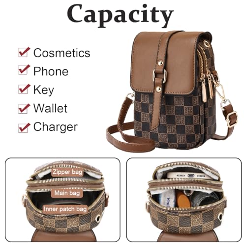 PALAY® Sling Bag for Women Crossbody Bag for Women Phone Bag Stylish PU Leather Mobile Cell Phone Holder Pocket Purse Wallet Mini Shoulder Bags Coffee Brown X2