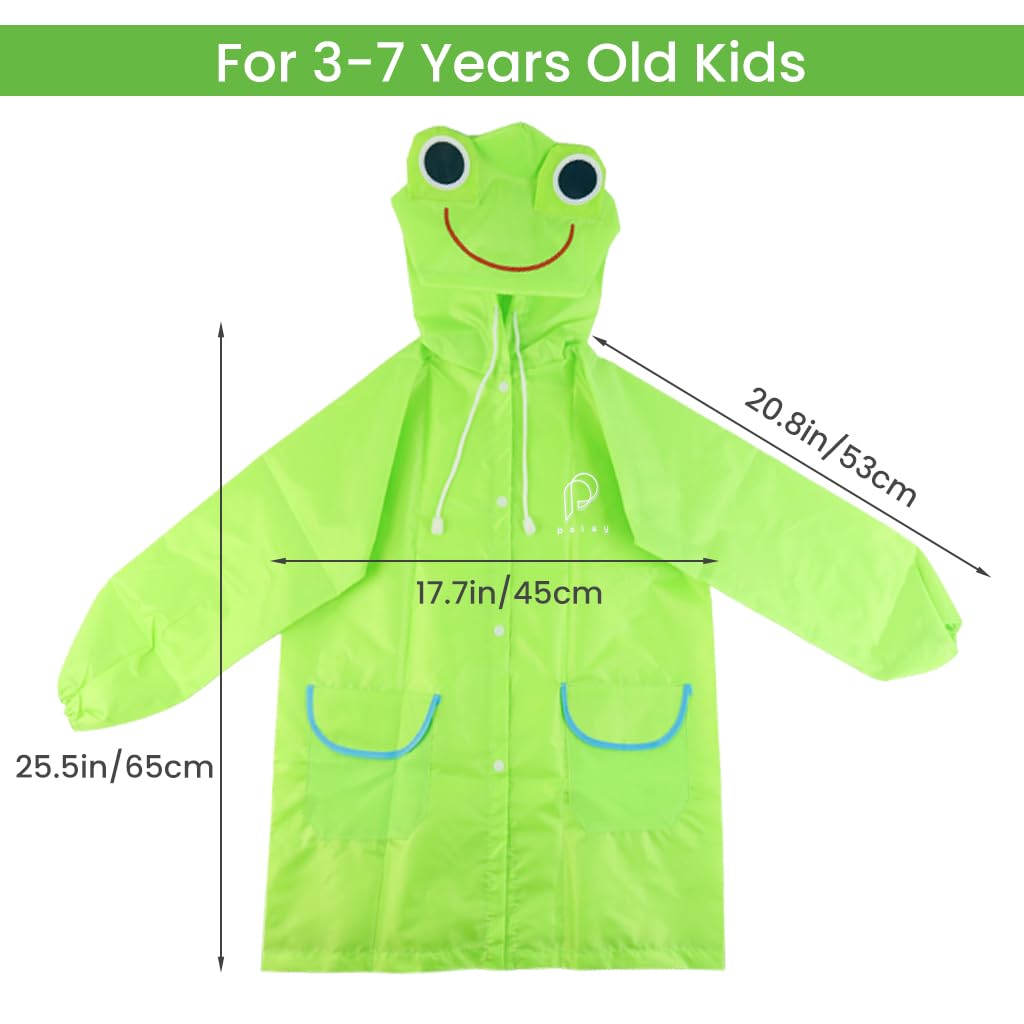 PALAY® Raincoat for Kids Boys Girls with Hood, Polyester Rain Ponchos with Pockets and School Bag Coverage, Bright Color Raincoat for 3-7 Years Old Kids