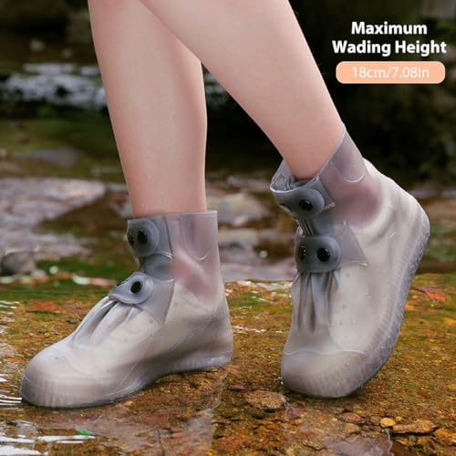 PALAY® Silicone Shoe Covers for Kids Men Women with Double-Breasted Anti-Slip Waterproof TPE Sole Wear-resistant Reusable for Rainy Season Size 4-5 3 PCS