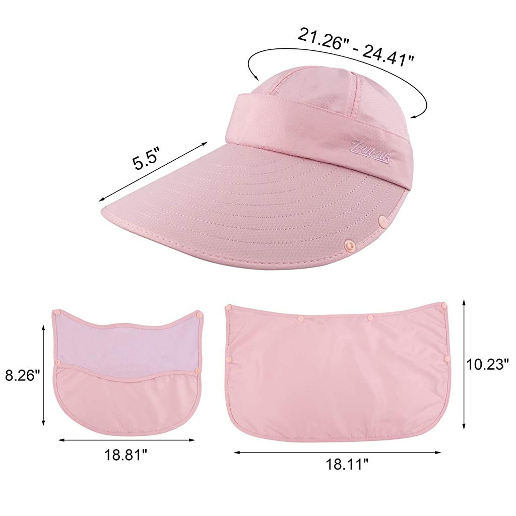 PALAY® Peach Powder Women Sun Wide Brim UV Protection Fishing Hat with Foldable Ponytail Summer Hats with Detachable Flaps