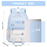 PALAY Cotton School Bag for Girls featuring Multi Zipper Compartments and Blue Patchwork Design