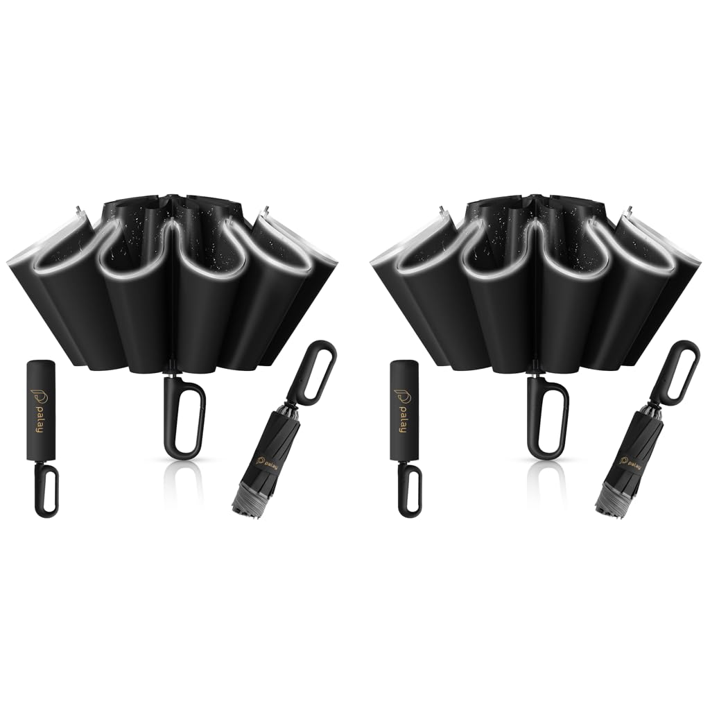 PALAY Umbrella 50 Inch Travel Model with Reflective Strip and Carabiner Handle | Black