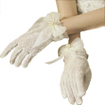 PALAY Wedding Gloves for Bride with 10.5 in Length and Elastic Cuffs | White Lace Floral Design