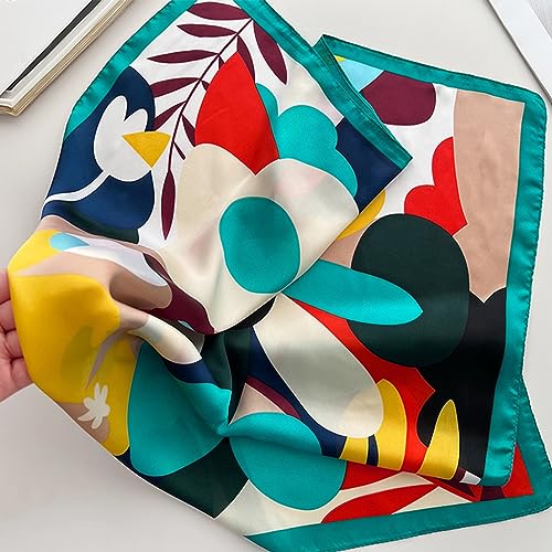 PALAY® Satin Scarf for Women Stylish Silk Like Polyester Head Scarf 35" Square Fashion Prints Vibrant Color Hair Wrap Scarfs Ladies Gift