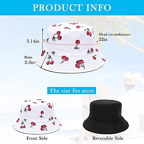 PALAY® Bucket Hat for Women Cotton with Cherry Print Reversible Summer Sun Fisherman Outdoor Cap Beach Hat for Girls Teens