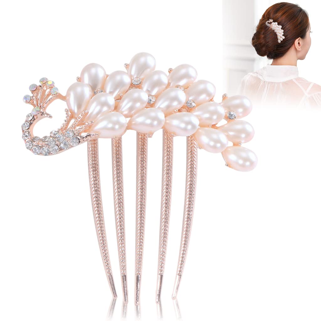 PALAY Peacock Claw Hair Clips for Women with Pearls and Rhinestones 8.5 cm | Non‑Slip Bun Clamp