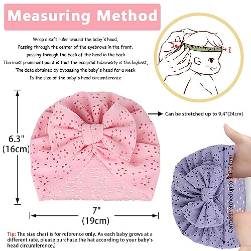 PALAY® 3 Pack Turban Cap for Baby Girl, Soft Stretchy Newborns Hat, Knotted Big Bow Headband for Baby 3-18 Months, Cute Breathable Infant Headwrap Shower Gift