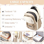 PALAY® Casual Backpack With Cute Accessory 18.1 Inch Bookbag Pendant Laptop Bag Lightweight Travel Beige 2 PCS