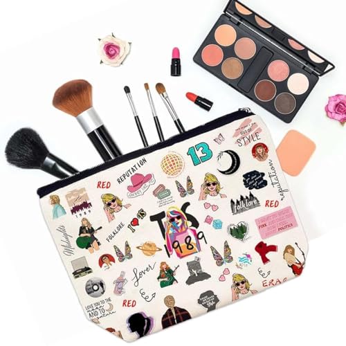 PALAY® Makeup Bag Fashion Women Makup Pouch Toiletries Bag Linen Print Travel Makeup Organizer Zipper Pouch Cartoon Print Cosmetic Bag for Women Makeup Brush Bag(25x17cm)