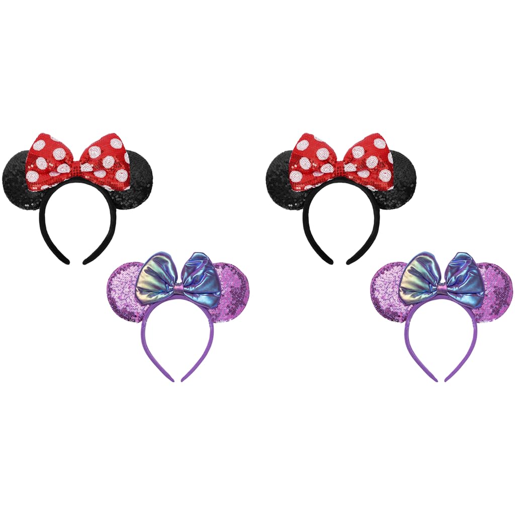 PALAY Hairband for Women and Girls featuring Sequin Bow Ears | 4PCS Soft Headband Set