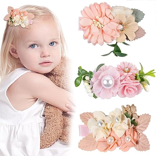 PALAY® 3pcs Flower Hair Clips for Girls Pearl Hair Clips Bridal Hair Accessories Hair Barrettes Hair Accessories Hair Dressing for Flower Girls