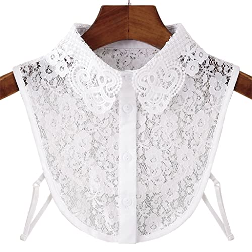 PALAY® Fake Collar White Detachable Fake Shirt Collar Floral Lace Blouse Half Shirts for Women Girls Elegant Collar Shirt False Collar for Dress Tops