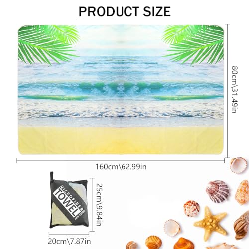 PALAY® Beach Towel Micro Fiber Beach Blanket with Storage Mesh Bag Large Quick Dry Fitness Towel Fashion Print Beach Towel Blanket Yoga Mat Multipurpose Towel, 31x60 Inches