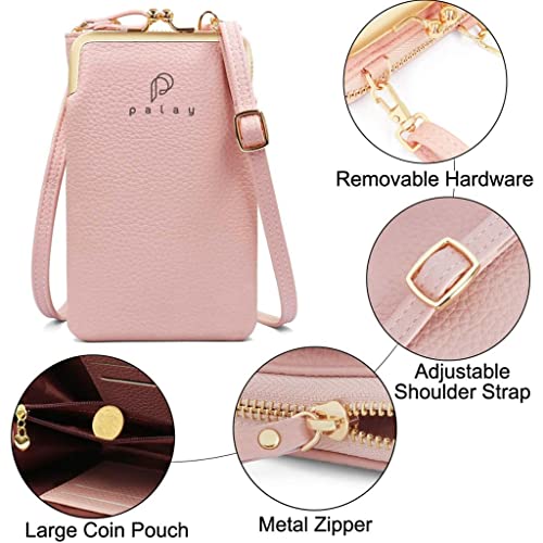 PALAY® Women Crossbody Phone Bag Ladies Wallet Small Soft PU Leather Cell Phone Purse Mini Shoulder Bag with Strap Card Slots (Pink)