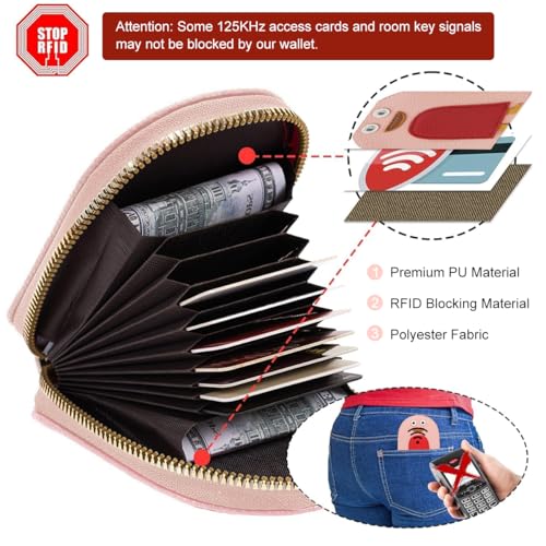 PALAY® Girls Card Bag Travel Holder with 10 Compartments Wallet Organizer Zipper Pouch PU Cartoon Penguin RFID Blocking Pink 3 PCS