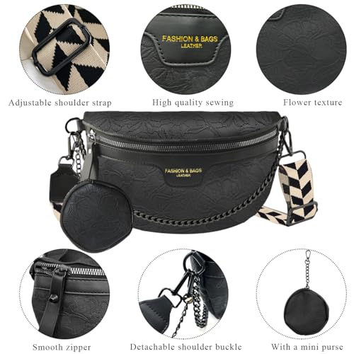 PALAY® Women Sling Bag Coin Bag Combo Fashion PU Shoulder Bag for Women Chain Bag Wide Shoulder Strap Crossbody Bag Phone Bag Casual Style Women Bag for Daily, Black