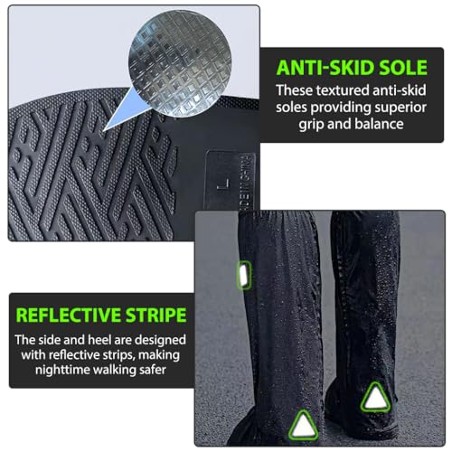 PALAY® Waterproof Shoe Cover Zip-up Calf-length Covers with Elastic Ankle Strap Wear-resistant PVC Anti-skid Sole Long Sleeve for Boots High Shoes Size UK 6 One Pair 2PCS